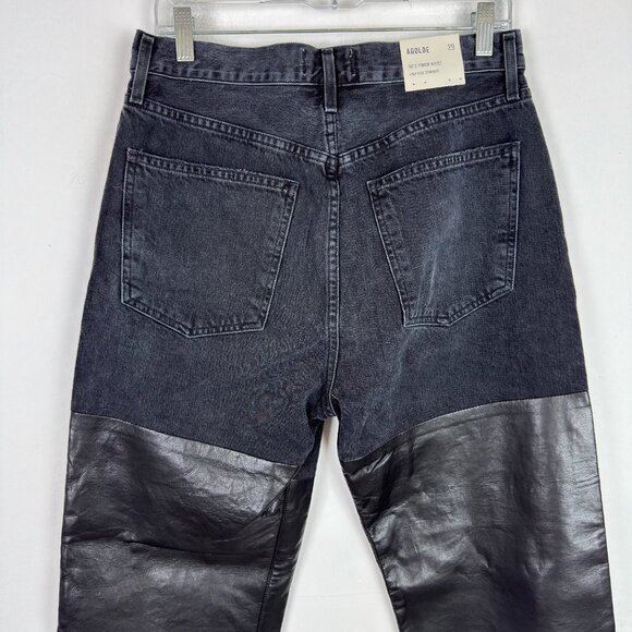 NWT AGOLDE Pieced 90s Pinch Waist Pants Jeans Howl/Detox Leather Black Size 29 - Picture 10 of 14